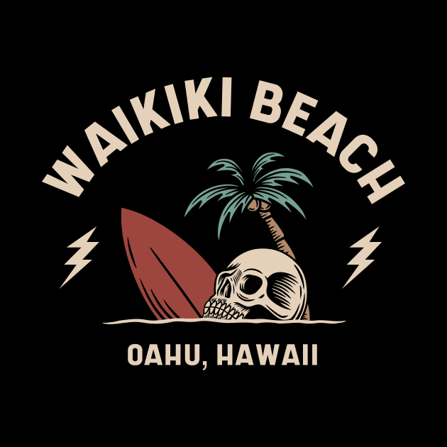 Vintage Surfing Waikiki Beach Oahu Hawaii // Retro Surf Skull by Now Boarding