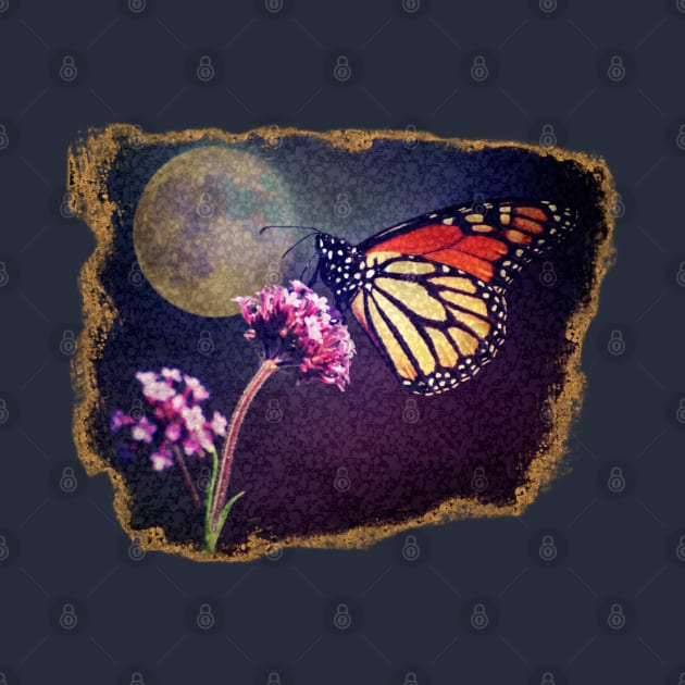 Monarch Butterfly and Full Moon Grunge Gothic by NaturalDesign