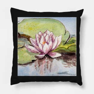 lotus zen pond watercolor painting Pillow