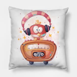 Red bird listen music Pillow