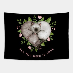 White and pink cute cat T-shirt template Tapestry