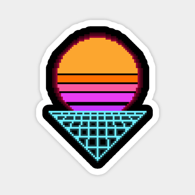 Outrun Sunset Retro 8-Bit Pixel Art - Outrun - Magnet | TeePublic