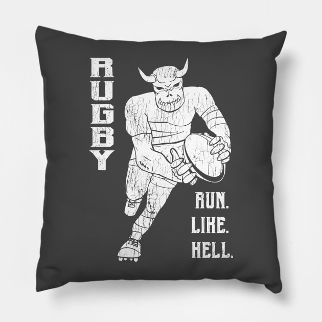 Rugby Run like Hell - Distressed Pillow by atomguy