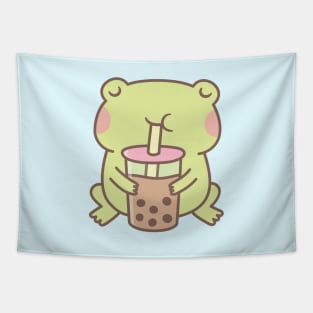 Cute Frog Drinking Boba Bubble Tea Tapestry