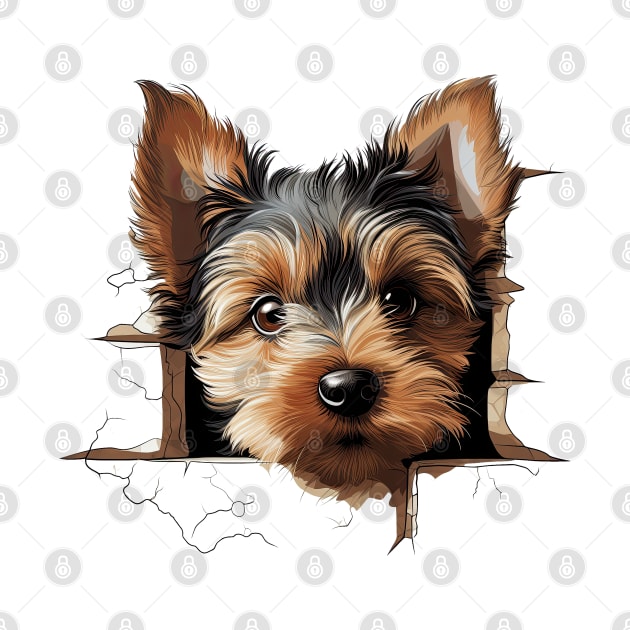 Baby Yorkshire Terrier Dog Peeking by Chromatic Fusion Studio