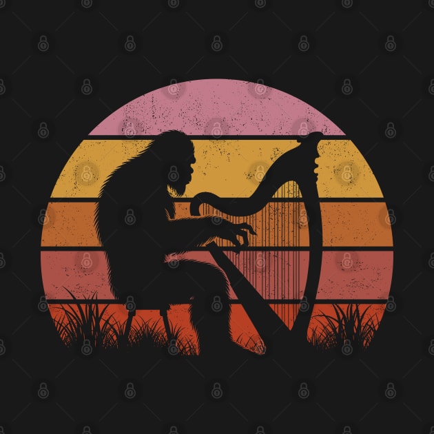 Bigfoot Sasquatch Playing the Harp Vintage Music Lover by Cuteness Klub