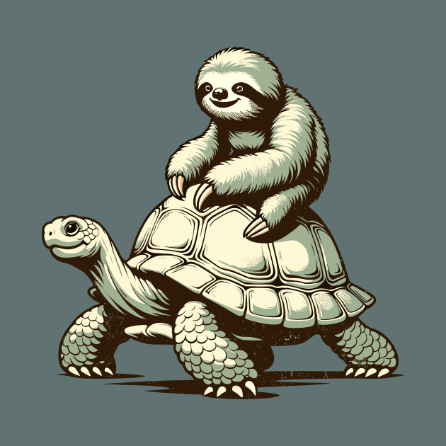 Slow Ride Adventure: Retro Sloth and Turtle by TeeTopiaNovelty