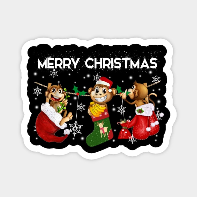 Merry Christmas Santa Monkey In Christmas Stocking Magnet by Danielsmfbb