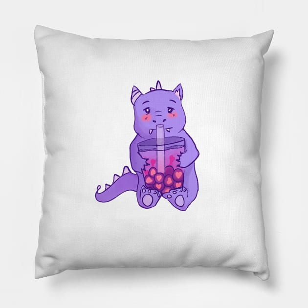 Dragon valentine boba edition Pillow by Rice Paste