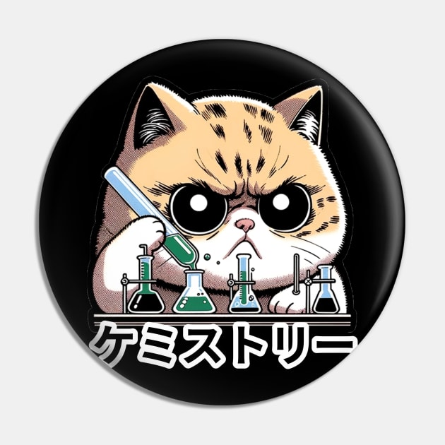 Intense Chemist Cat - Japanese Science Whiz Tee Pin by Conversion Threads
