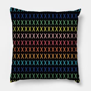 Rainbow cross stitch on black Pillow