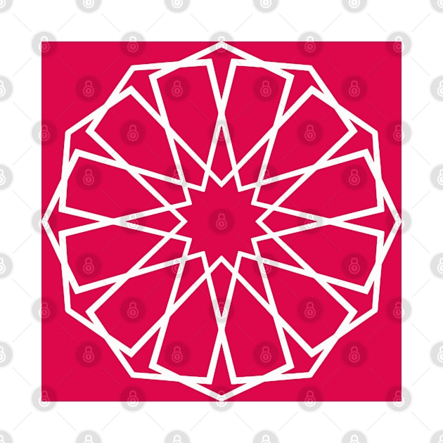 White Islamic Geometric Pattern Stars on Pink Background by Tilila