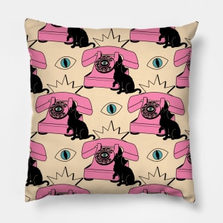 World Domination Black Cat Pattern in beige Pillow