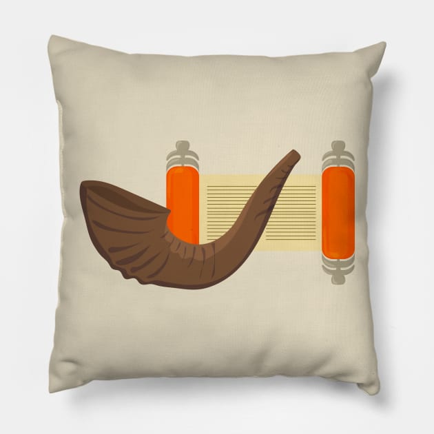 Yom Kippur Rosh Hashanah Torah Shofar Pillow by tatadonets