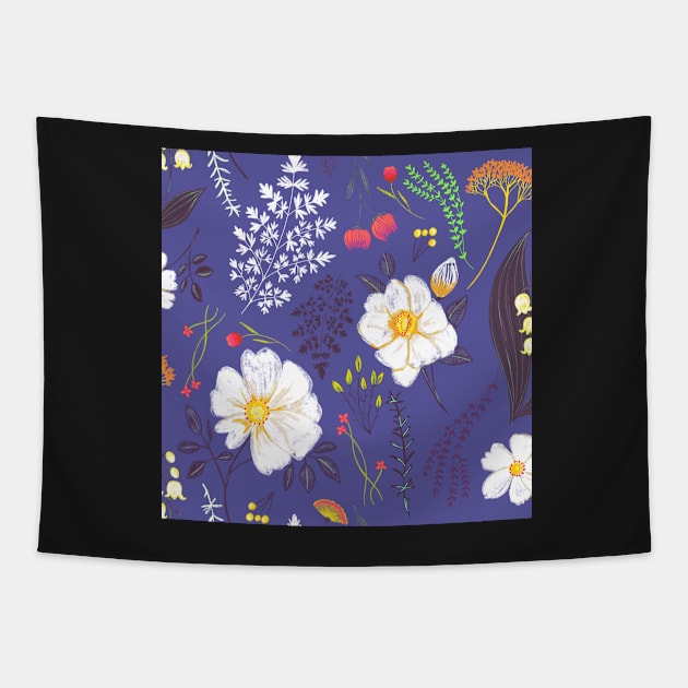 Garden florals and herbs Tapestry by Papergrape