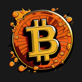 High-Quality Comic Bitcoin Logo: Symbol of Digital Currency T-Shirt