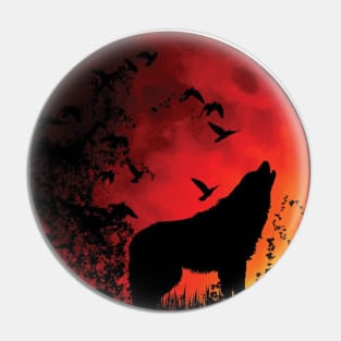 Lone Wolf Red Moon Howling Trust Your Instincts Pin
