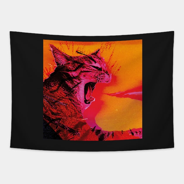 Fire-Breathing Energetic Cat Tapestry by ZiloDrawings