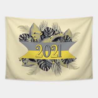 COLOR OF THE YEAR 2021 ILLUMINATING YELLOW AND ULTIMATE GRAY TROPICAL DESIGN Tapestry