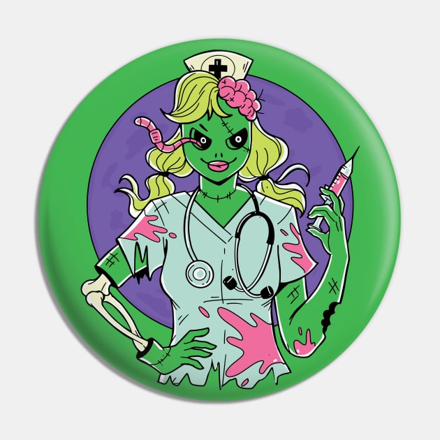 Creepy Zombie Nurse Cartoon // Halloween Zombie Pin by SLAG_Creative