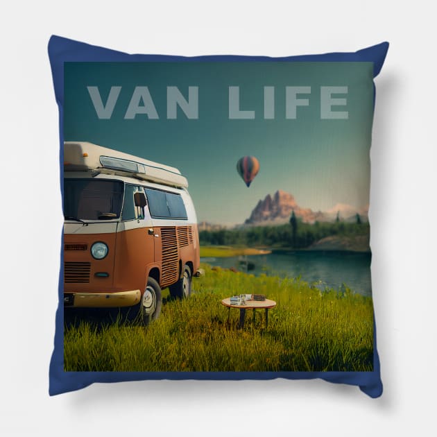 Van Life Camper RV Outdoors in Nature Pillow by Grassroots Green