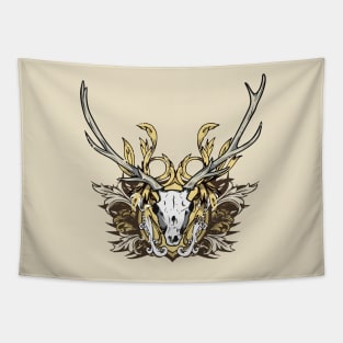 Deer Skull with Engraved Floral Tapestry