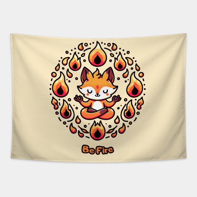 Elemental Meditating Fox Be Fire Tapestry by Polera Palace