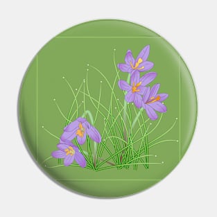 Crocus Flowers on Soft Green Pin