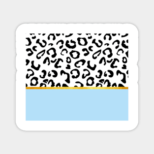 Black and white leopard print on light blue, golden lining Magnet