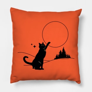 Cool Sun Black Cat in orange Pillow