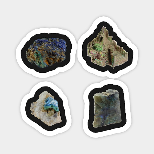 Mineral 4 Pack - Azurite, Bismuth, Cyanotrichite, Labradorite Magnet by seekingcerulean