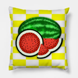 Watermelon on Gold Background Pillow