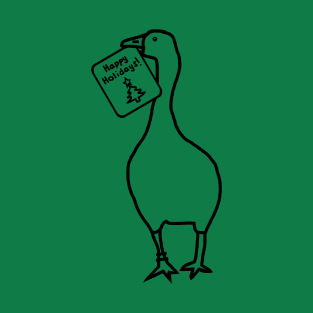 Annoying Christmas Goose Steals Happy Holidays Card Line Drawing T-Shirt