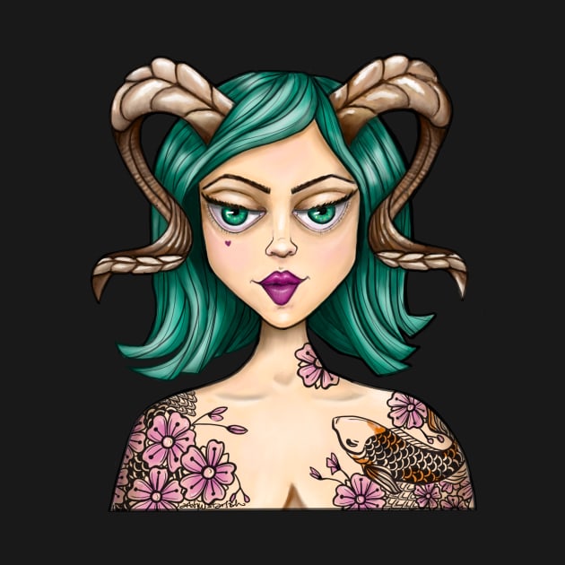 Goat Ram Horn Fantasy Girl by Artful Starfish