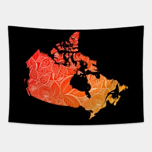 Colorful mandala art map of Canada with text in red and orange Tapestry