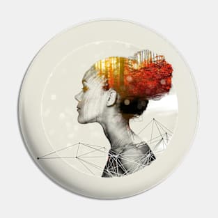 Red Hair Flame Tree - Double Exposure Pin