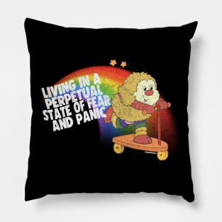 Living in a Perpetual State of Fear & Panic / Retro 80s Style Cartoon Nihilism Design Pillow