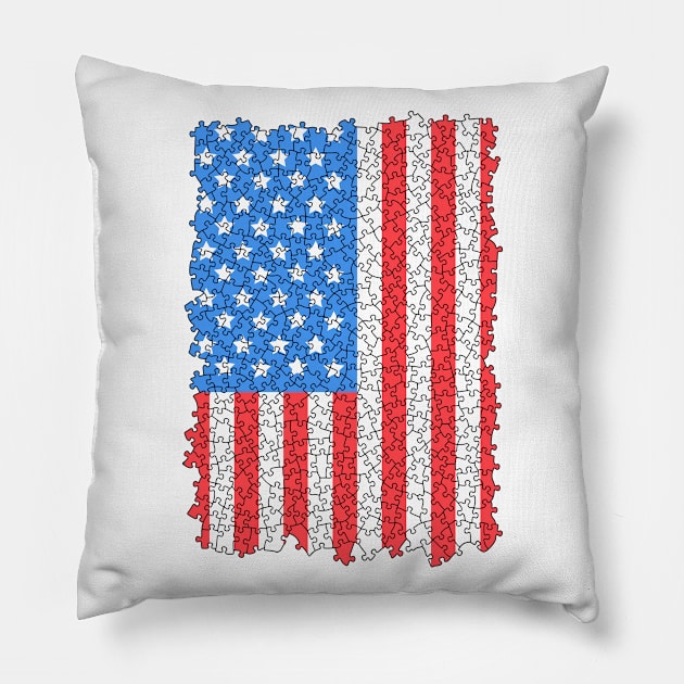 USA Flag Puzzle 4th Of July Jigsaw Pieces Puzzler Hobbyist Pillow by Grandeduc