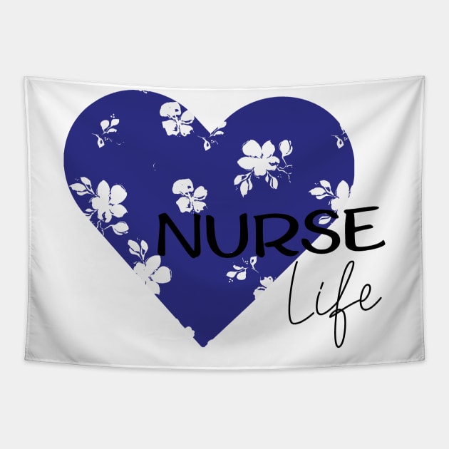 Nurse life blue hart design Tapestry by Anines Atelier