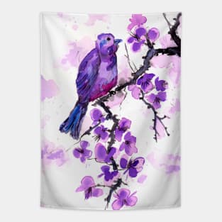 Purple Bird and Blossoms Tapestry