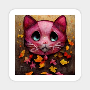 Adorable happy pink cute Kitty On The Autumn leaves cat lover gifts Magnet