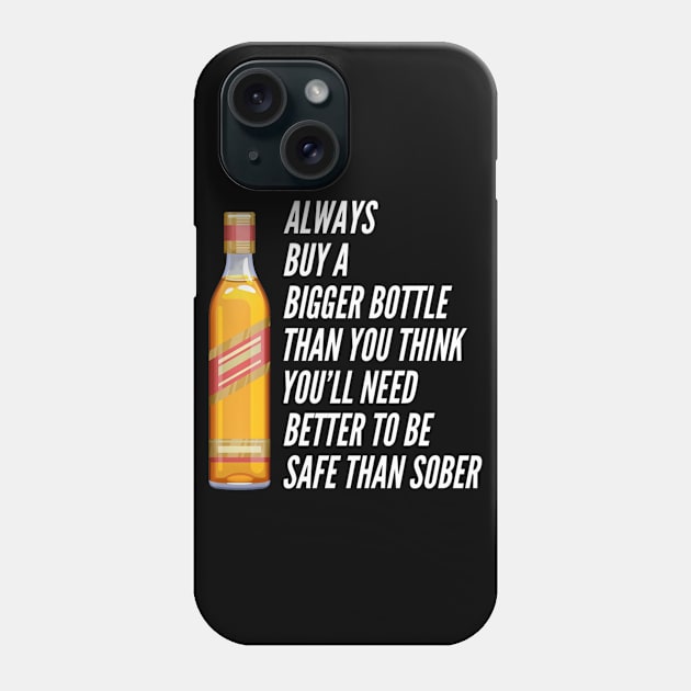 Funny Always Buy A Bigger Bottle Than You'll Think You'll Need Better To Be Safe Than Sober Sarcastic Saying Phone Case by egcreations