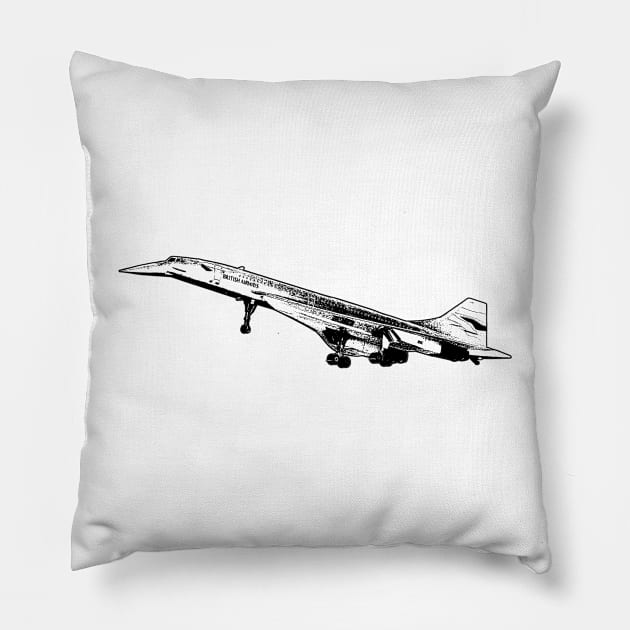 Aérospatiale/BAC Concorde - Black Design Pillow by PlaneJaneDesign