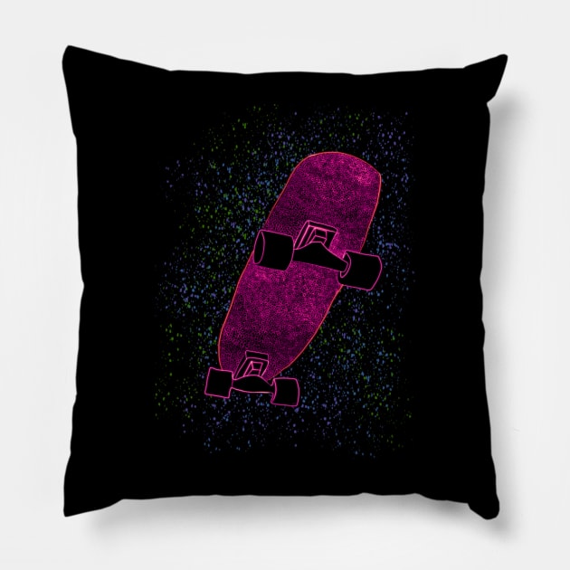 Neon Pink Skateboard Green Blue Dots Pillow by wildjellybeans