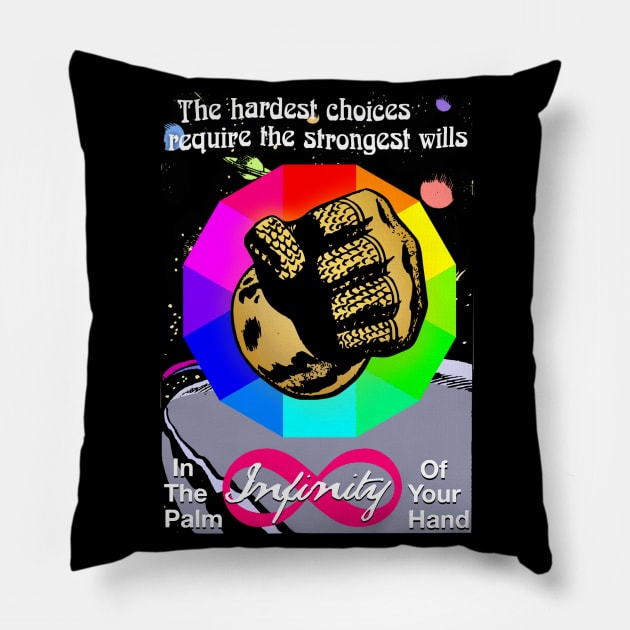 Infinity In The Palm of Your Hand Magic Super Glove Parody MCU Comic Saga Art Pillow by blueversion