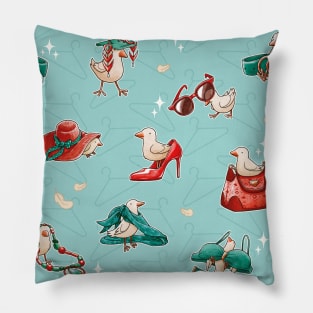 Fashion Bird Pattern - Teal & Red Pillow