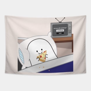 Gordie the Ghost (pizza in bed) | by queenie's cards Tapestry