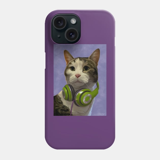 Cat w/headphones Phone Case by deduce-me