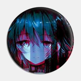 Corrupted - Anime Girl Glitchcore Portrait Pin