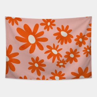 orange retro floral Tapestry